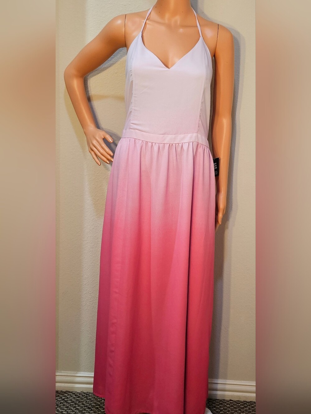 NWT Express Pink Ombre Halter Maxi Dress Large